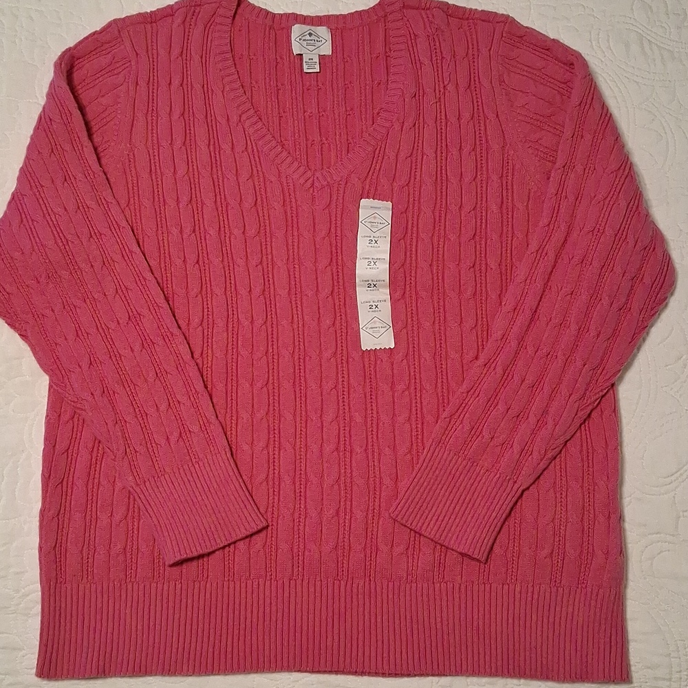 NWT St. John's Bay Pink Cable-Knit V-Neck Pullover Sweater Plus Size